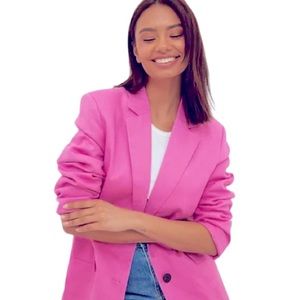 New H&M Barbiecore Pink Button Front Oversized Suit Blazer Jacket Size Medium